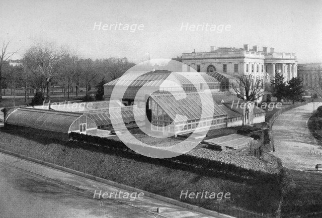The White House and greenhouses, Washington DC, USA, 1908. Artist: Unknown