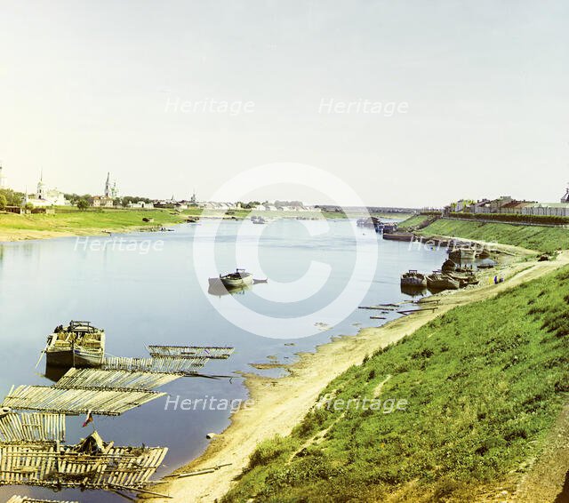 Tver'. Left: Otroch Monastery, Ekaterininskaia Church, Church of Sts. Mina, Victor and..., 1910. Creator: Sergey Mikhaylovich Prokudin-Gorsky.