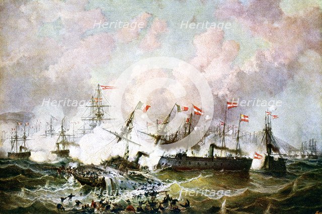 Naval battle between the Austrian and Italian fleets, 1866, (19th Century). Artist: Josef Karl Berthold Puttner