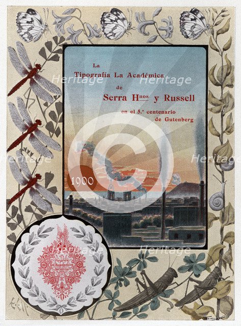 Modernist drawing. Calendar of Typography La Académica, 1900.