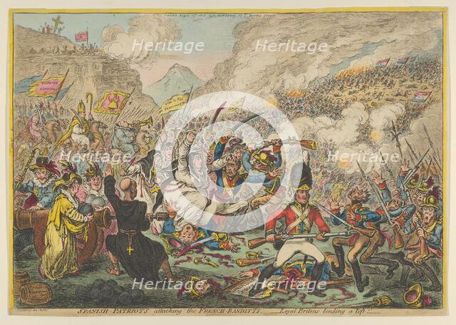 Spanish-Patriots Attacking the French-Banditti- Loyal Britons Lending a Lift, A..., August 15, 1808. Creator: James Gillray.