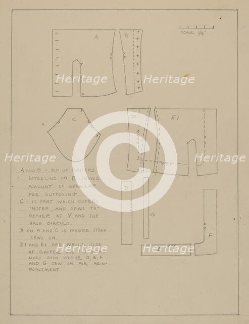 Pattern for Spats, 1935/1942. Creator: Emery Herrett.