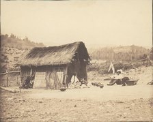 Family Seated by Thatched Hut, South America, 1850s. Creator: Unknown.