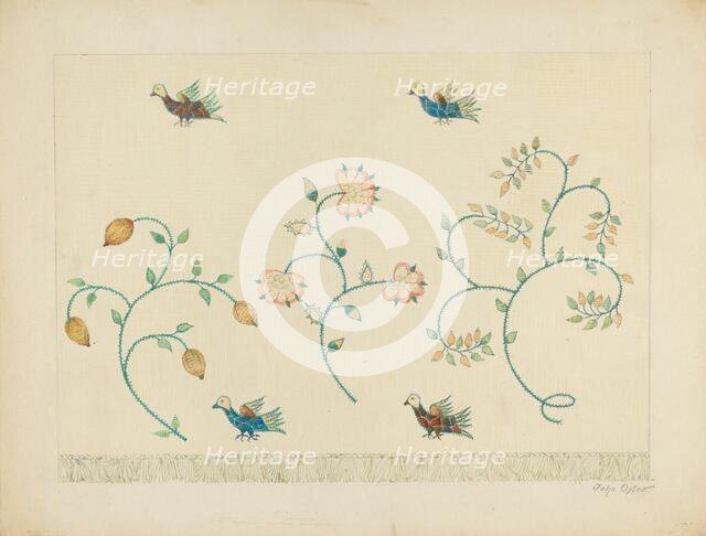 Set of Crewel Embroidered Bed Curtains, c. 1939. Creator: John Oster.