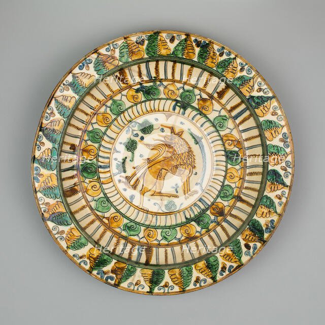 Dish with Rampant Lion, Northern Italy, 1500/1600. Creator: Unknown.