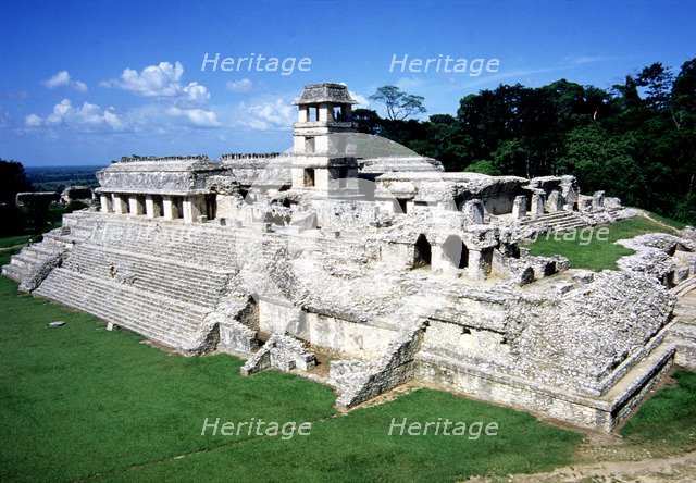Overview of 'The Palace', Mayan ruins from 7th-8th century, in the state of Chiapas.