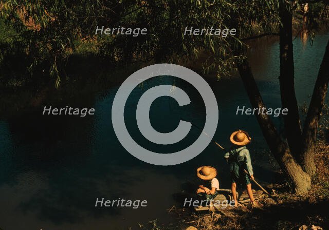 Boys fishing in a bayou, Schriever, La. , 1940. Creator: Marion Post Wolcott.