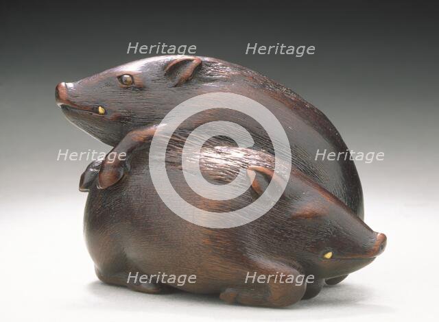 Wild Boar Pair, early 19th century. Creator: Kano Tomokazu.