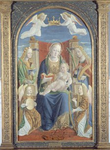Virgin and Child, with Saint Dorothea, Saint Catherine and two angel musicians, c.1500. Creator: Unknown.