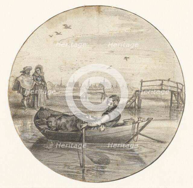 Peasant Girl with a Calf in a Rowboat, c.1625. Creator: Adriaen van de Venne.