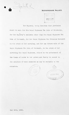Letter from Elizabeth II, 20th May 1952 re royal succession. Artist: Queen Elizabeth II