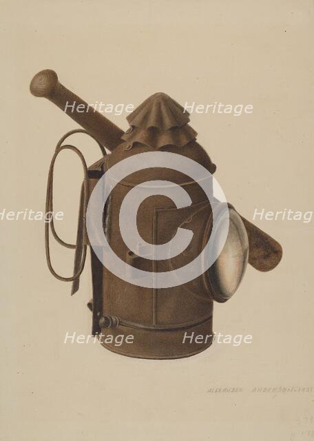 Police Lantern and Club, 1938. Creator: Alexander Anderson.