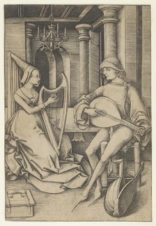 Lute Player and Harpist, from Scenes of Daily Life,.n.d. Creator: Israhel van Meckenem.