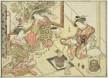 Courtesans of the Okaneya, from the book "Mirror of Beautiful Women of the Pleasure..., 1776. Creator: Shunsho.