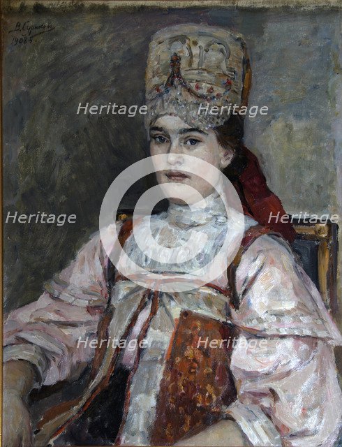 Portrait of Natalia Fyodorovna Matveyeva, 1908. Artist: Surikov, Vasili Ivanovich (1848-1916)