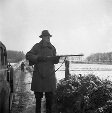 King Gustav V of Sweden hunting on the Övedskloster estate, Scania, Sweden, 1946. Artist: Otto Ohm