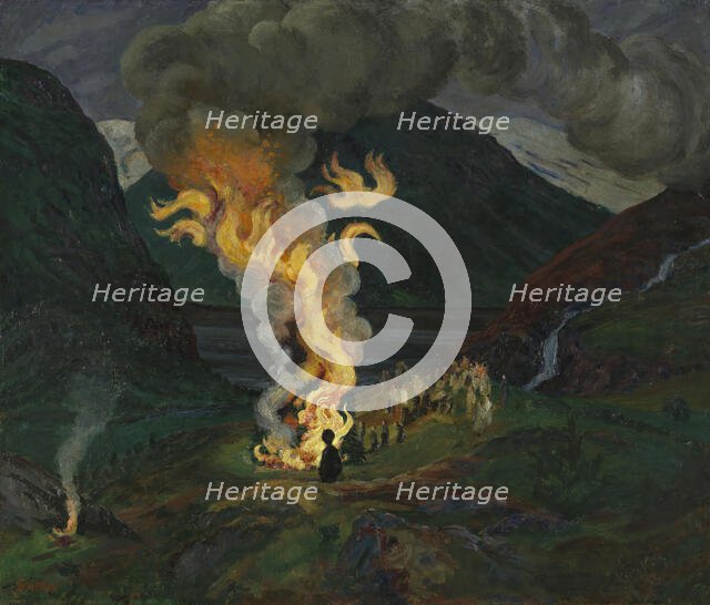 Bonfire celebrating Midsummer Night, 1912 and 1926. Creator: Nikolai Johannes Astrup.