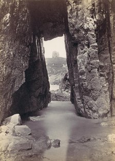 [View Through Rocks' Of Tower On Hill], 1870s. Creator: Francis Bedford.