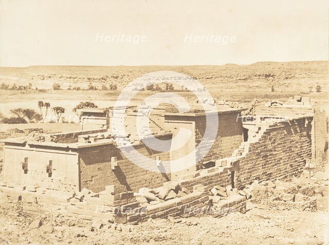 Vue générale du Temple de Kalabcheh (Talmis), prise de la montagne, April 8, 1850. Creator: Maxime du Camp.
