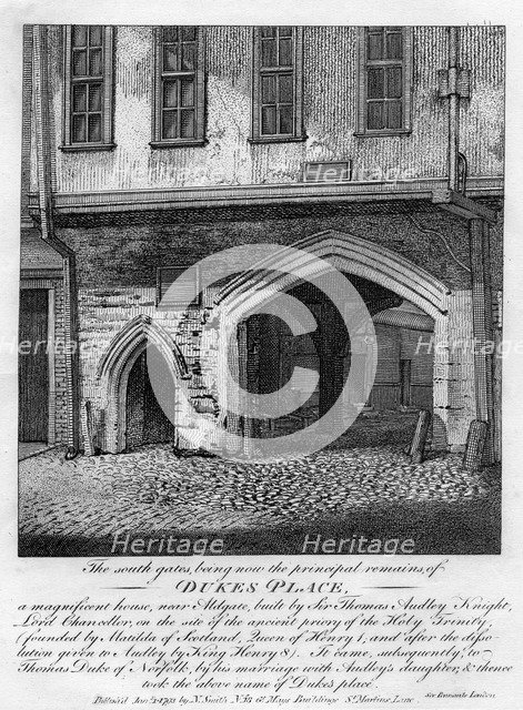 The south gates, Dukes Place, near Aldgate, London, 1793. Artist: Unknown