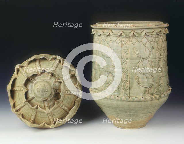 Celadon glazed burial jar with cover, Ly dynasty, Vietnam, 11th-mid 12th century. Artist: Unknown