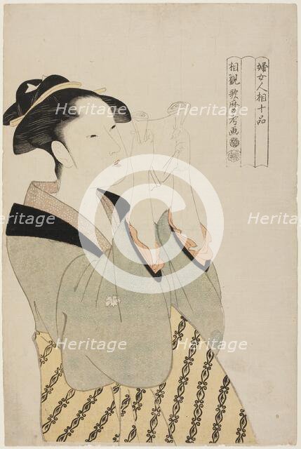 Woman Reading a Letter, from the series Ten Classes of Women's Physiognomy (Fujo..., c. 1792/93. Creator: Kitagawa Utamaro.