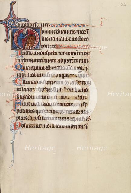 Initial D: Core Burning His Son; Bute Psalter, text and illumination about 1285. Creator: Bute Master.