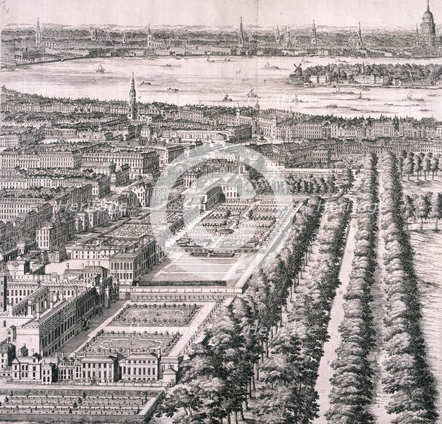 Panoramic view of London, 1720. Artist: Johannes Kip