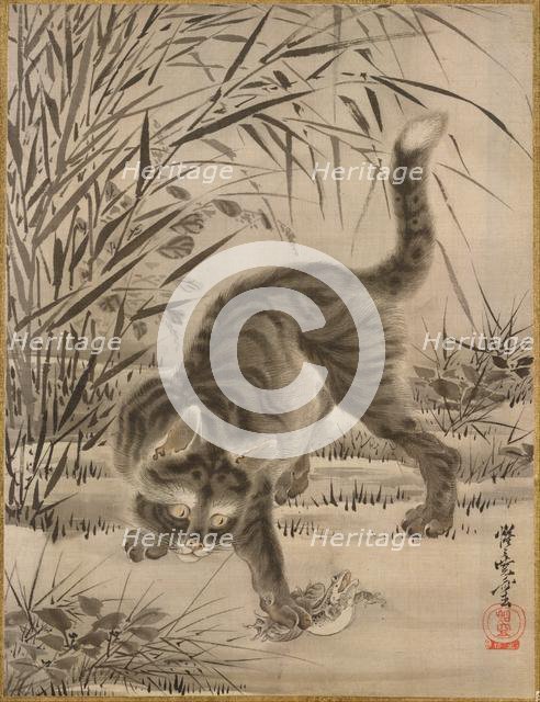 Cat Catching a Frog, ca. 1887. Creator: Kawanabe Kyosai.
