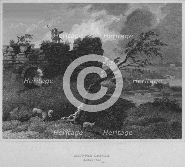 'Mitford Castle, Northumberland', 1814. Artist: John Greig.