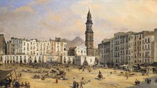 'Piazza, Naples', Italy, mid 19th century. Artist: Jean-Auguste Bard