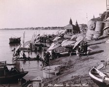 Benares (Varanasi), Uttar Pradesh: people bathing in the river Ganges, c1880s. Creator: Unknown.