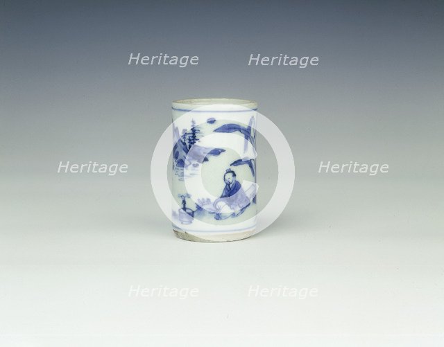 Blue and white cylindrical container, China, 1621-1627. Artist: Unknown