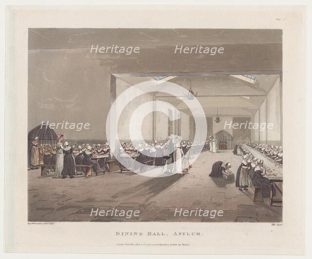 Dining Hall, Asylum, February 1, 1808., February 1, 1808. Creator: J. Bluck.