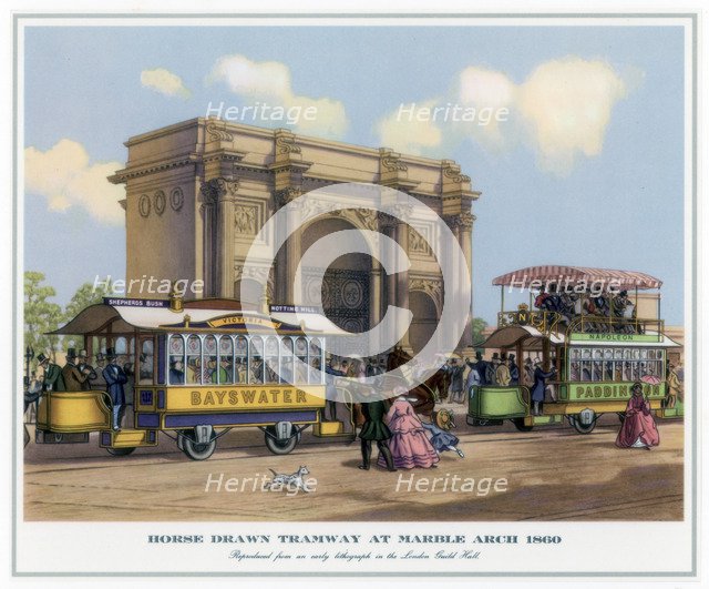 'Horse Drawn Tramway at Marble Arch', 1860. Artist: Unknown