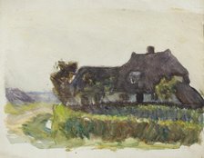 Study of a thatched cottage beside a lane, c1875-1944. Creator: George Clausen.