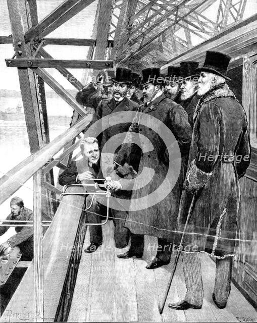 The Prince of Wales driving in the last rivet of the Forth Bridge, 1890. Creator: Unknown.