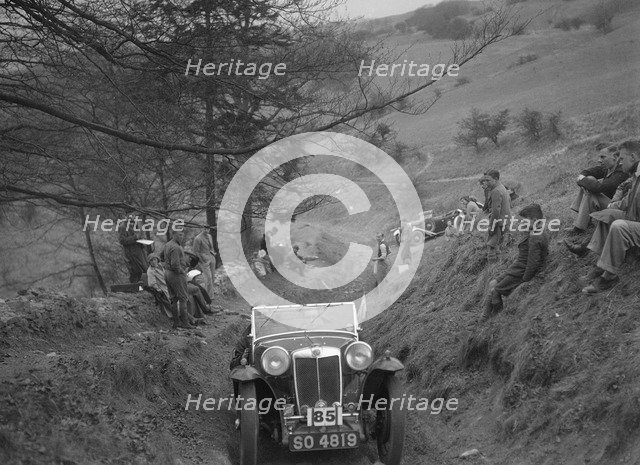 MG Magna of MWB Fraser competing in the MG Car Club Abingdon Trial/Rally, 1939. Artist: Bill Brunell.