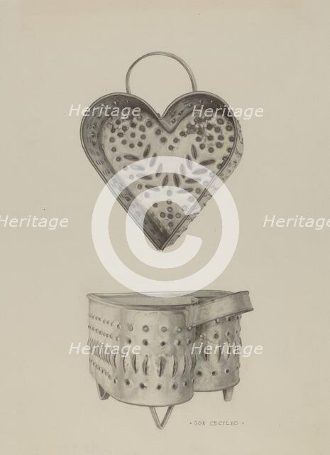 Pa. German Cottage Cheese Strainer, c. 1939. Creator: Don Cecilio.