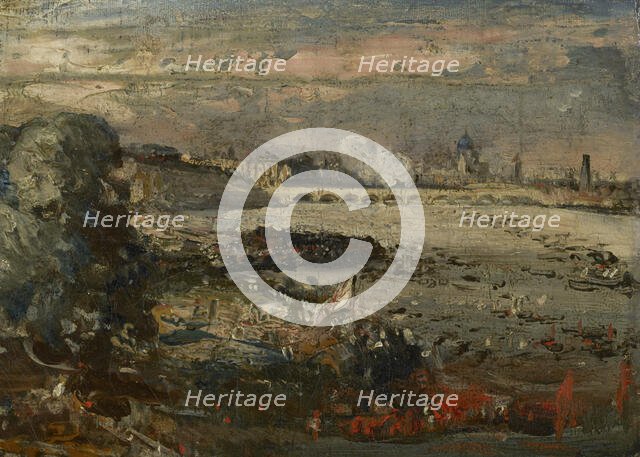 Sketch For "The Opening Of Waterloo Bridge Seen From Whitehall Stairs, June 18th 1817", c1819. Creator: John Constable.