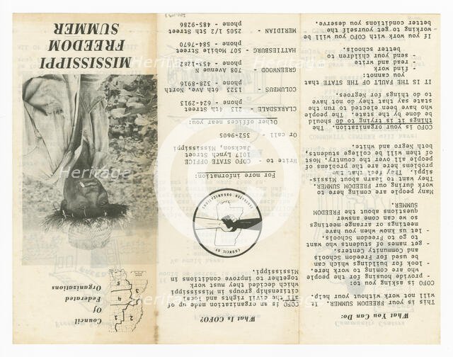 Leaflet for Mississippi Freedom Summer, ca.1964. Creator: Unknown.