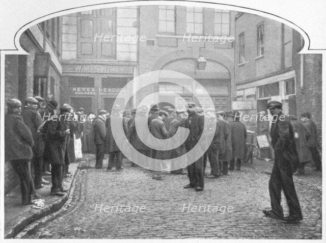 Outside a soup kitchen, Gray's Yard, Marylebone, London, c1903 (1903). Artist: Unknown.