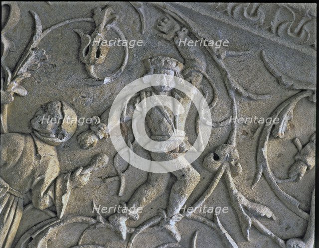 Stairway of the Senior Schools of the University of Salamanca. Detail of the relief of a dancer f…