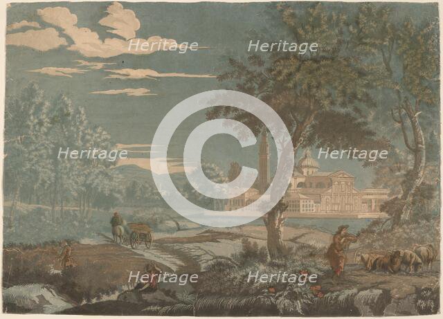 Heroic Landscape with Cart and Goatherd, with San Giorgio Maggiore in the Background, 1744. Creator: John Baptist Jackson.