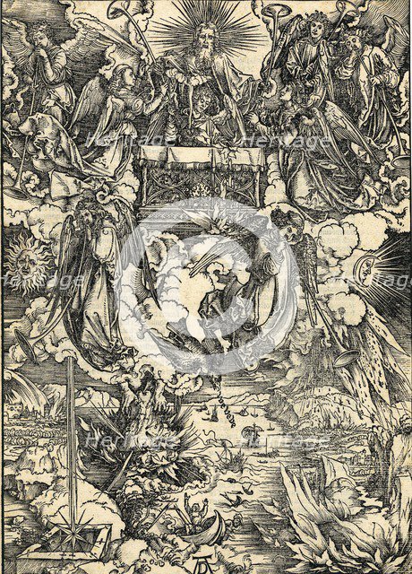 The opening of the seventh seal and the eagle crying Woe. From Apocalypsis cum Figuris, 1498.