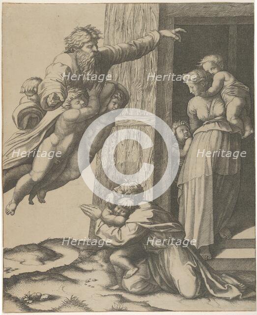 God carried by angels, appearing to Noah and his family, after the Flood , ca. 1513-15. Creator: Marcantonio Raimondi.