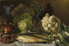 Still Life with Vegetables and Fish, 1876. Creator: Fanny Churberg.