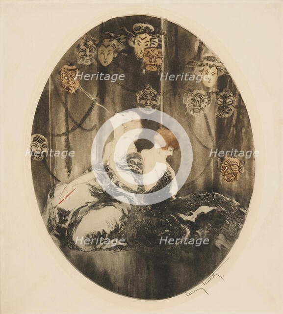 The Masks, 1926. Creator: Icart, Louis Justin Laurent (1888-1950).