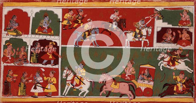 Scenes From Krishna's Life, Folio from a Bhagavata Purana (Ancient Stories of the Lord), c1700. Creator: Unknown.