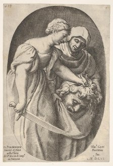 Judith with the head of Holofernes in her left hand and a sword in her right hand, accompa..., 1606. Creator: Oliviero Gatti.